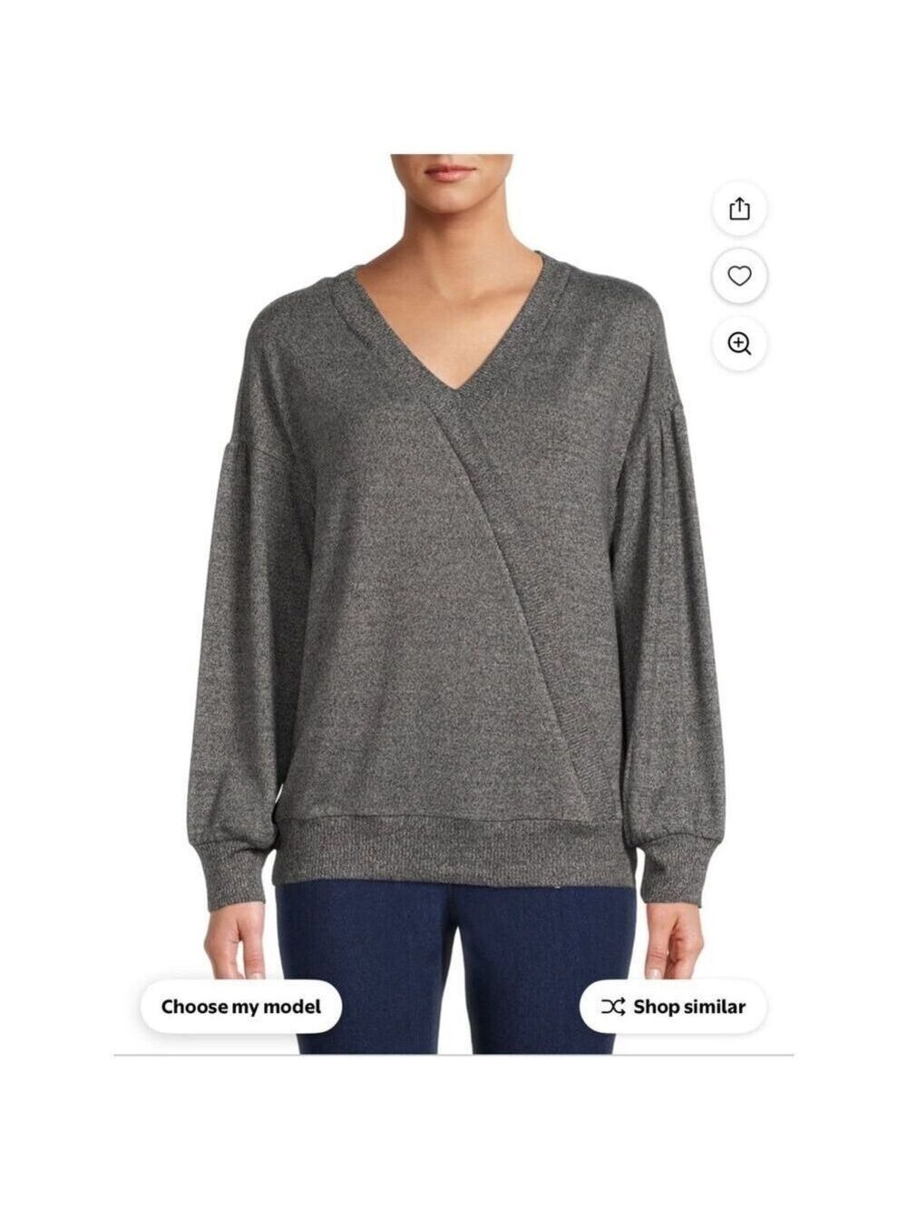 Time and Tru Gray Hacci Wrap Sweater Top V-Neck Long Sleeve Size Large